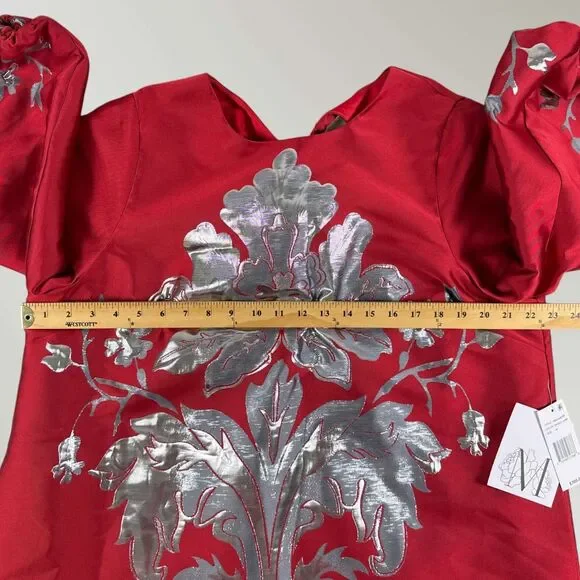 NWT Mestiza Rosanna Mini Dress A-line Red Silver Balloon Sleeves Cocktail Sz XL - Picture 11 of 14